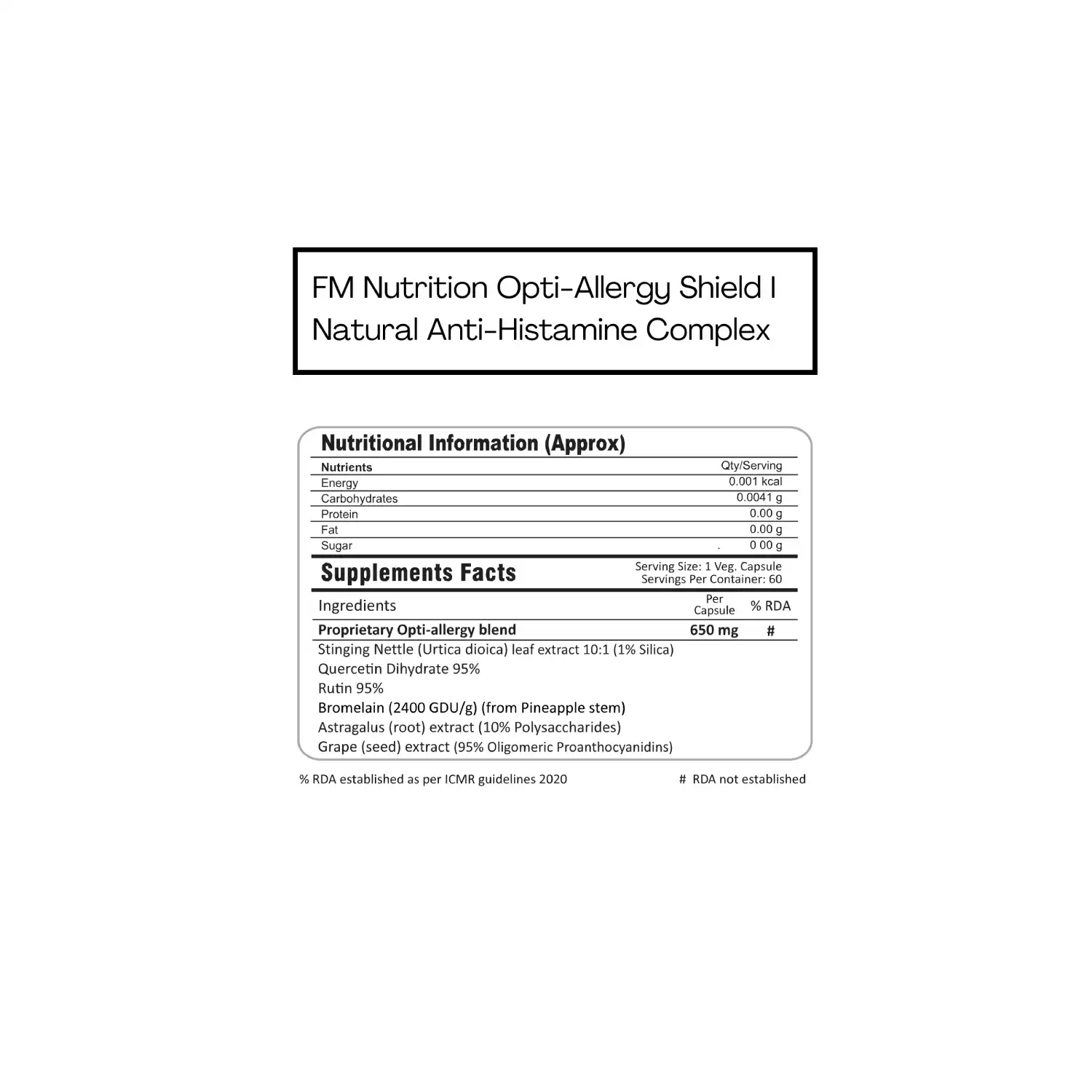 FM Nutrition Opti-Allergy Shield, Natural Antihistamine Support, 60 Veg Capsules