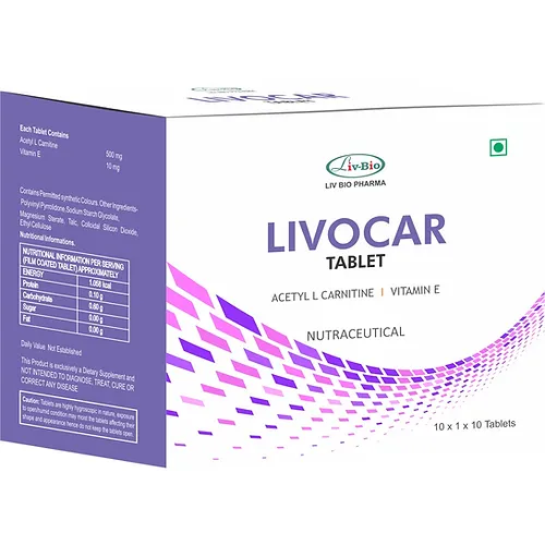 LivBio Livocar, L Carnitine & Vitamin E, Veg, 10 Tablets