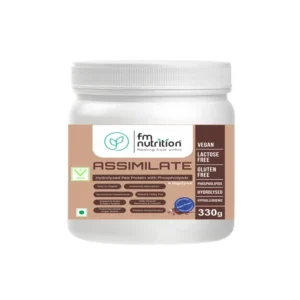 FM Nutrition Assimilate Vegan Protein, Hydrolysed Plant Protein, Chocolate Flavour (330 Grams)